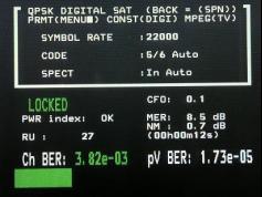 PAKET ITV VELKA BRITANIA NA f=10 906 MHz,vysoka a celodenna signalna rezerva okolo 2 dB MER pri prijatelnej chybovosti BER v chybovom rade E-03 a pri kladnej urovni sumovej rezervy Noise Margin NM=0,7 dB